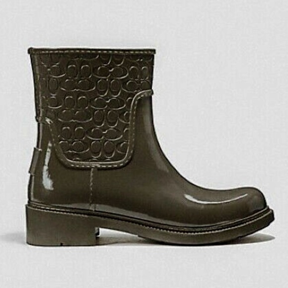 Coach Signature Fern Green Rain Boot Booties - Picture 8 of 14